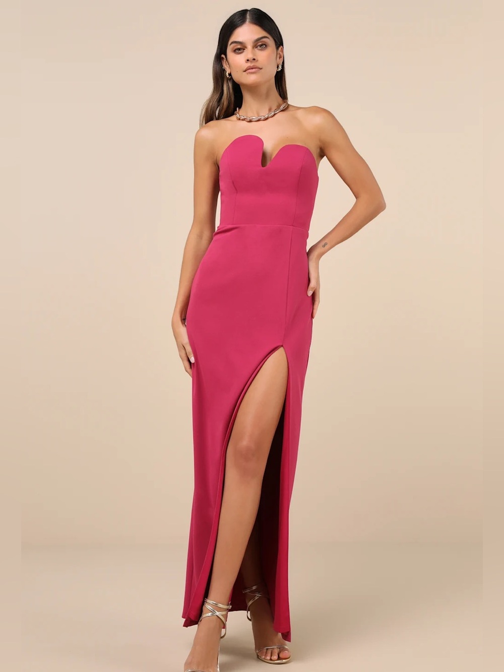 NWT Women’s LULU’S Iconic excellence magenta asymmetrical strapless maxi- Size L